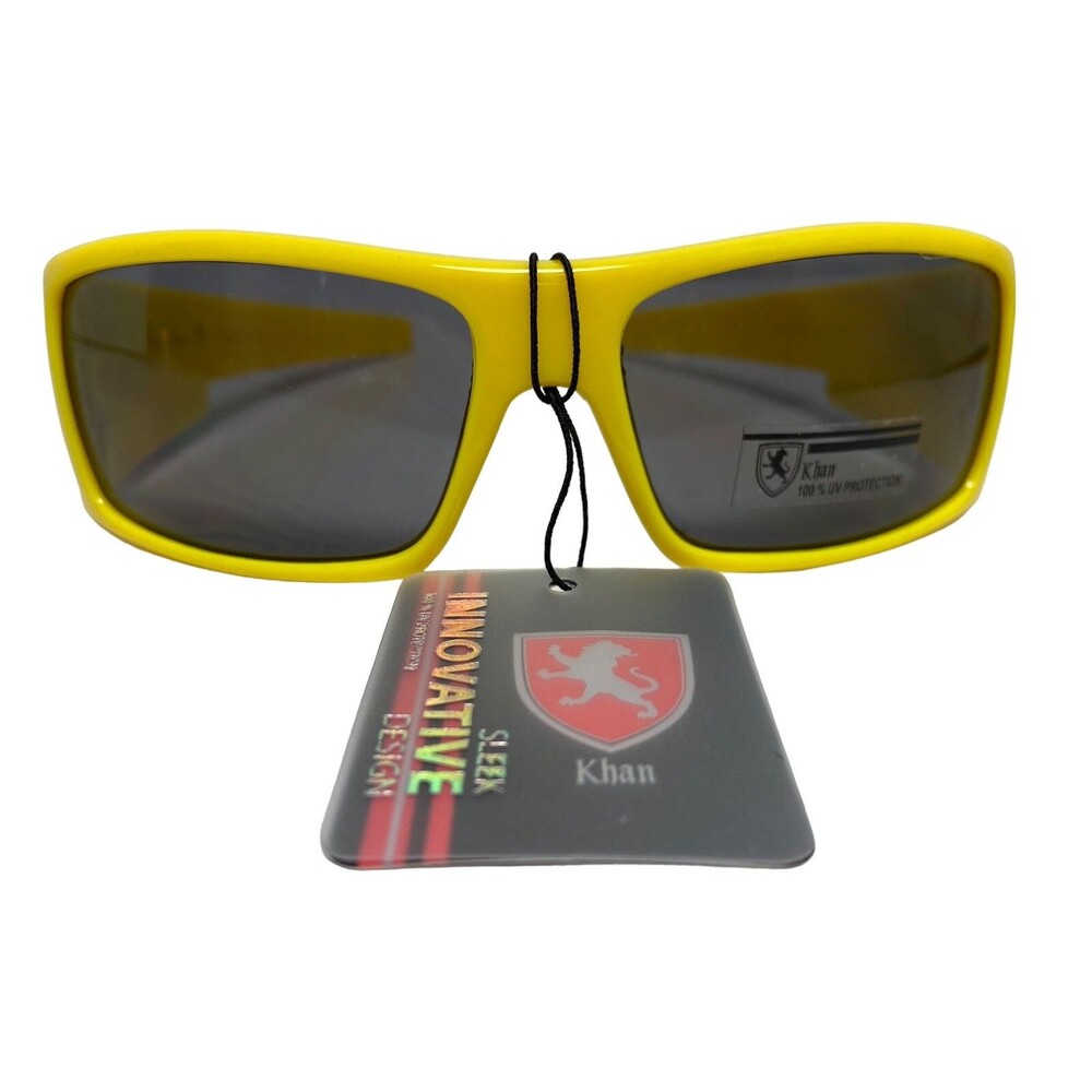 Khan Sunglasses Boys Yellow Plastic Sport Running Jogging Gray Lens NWTS